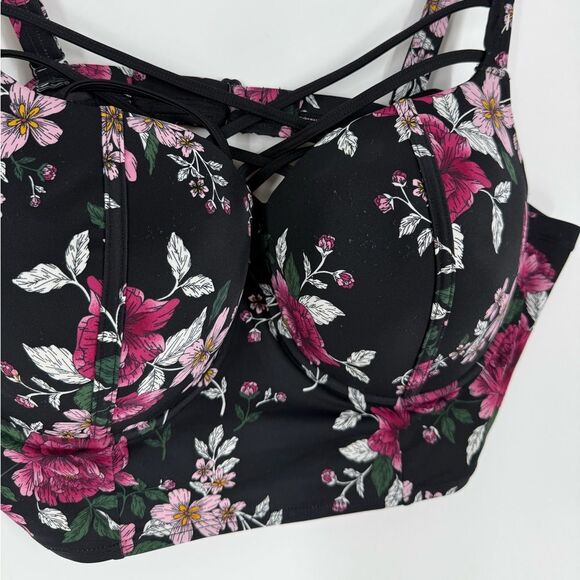 Torrid Floral Strappy Push Up Balconette Bikini Top in Black/Pink/White | 3R - Picture 8 of 8